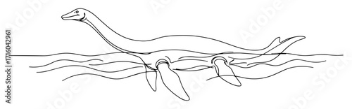 lochness monster mythical creature in water monoline thin lineart vector design