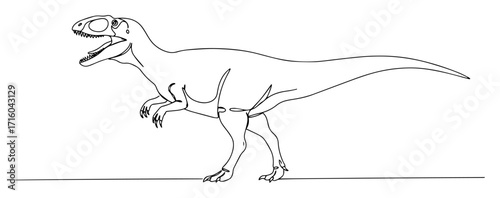 tyrannosaurus rex roaring prehistoric dinosaur monoline thin lineart vector illustration