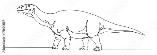 brontosaurus crossing prehistoric plain monoline vector lineart