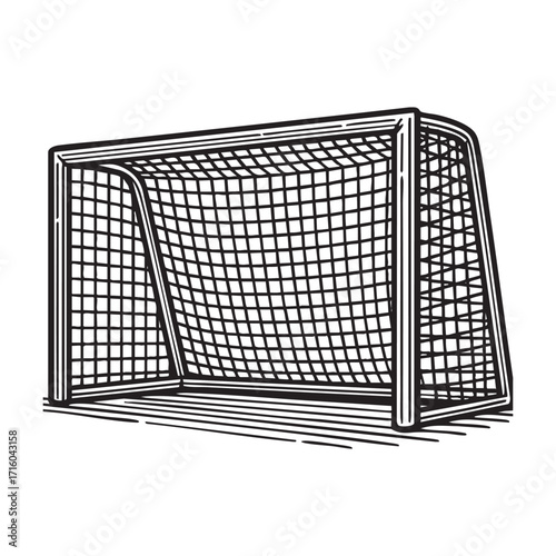 goal soccer Black and White Engraving Vector Illustration