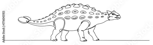 armored ankylosaurus patrolling terrain monoline vector lineart