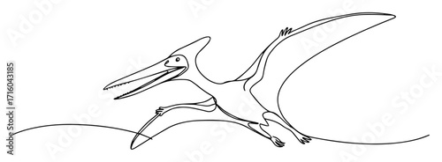 pteranodon gliding across sky monoline vector silhouette