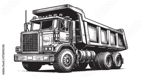 Antique engraved illustration from garbage truck hand drawn graphic vector illustration