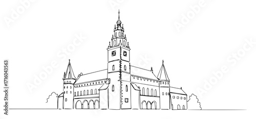historic stone castle facade outline linear vector monoline
