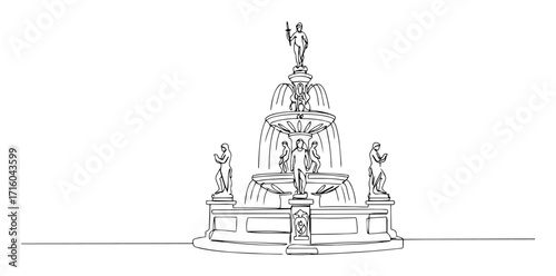 ornate fountain sculpture landmark monoline vector design