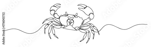 sea crab animal on the beach continuous one line drawing vector seafood illustration
