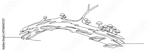 forest log with tiny mushrooms minimalist oneline vector illustration outline