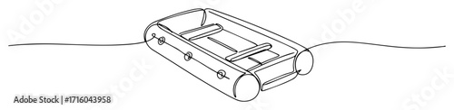 one continuous line drawing of an inflatable life raft boat floating on the water emergency survival concept vector design