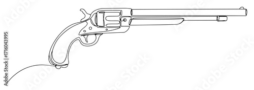 long barreled vintage revolver pistol with cylinder engraving vector