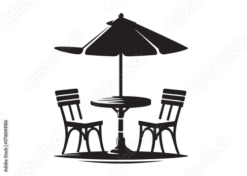 two chairs and table logo silhouette vector, table with chairs silhouette vector illustration, romantic dinner table silhouettes, table with umbrella and two chairs logo silhouettes vector 
