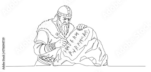 ancient runic inscription sequence on boulder design monoline vector