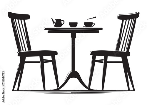 two chairs and table logo silhouette vector, table with chairs silhouette vector illustration, romantic dinner table silhouettes, table with umbrella and two chairs logo silhouettes vector 