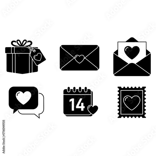 Valentine's Day Icons Gift, Letter, Calendar, Heart, Love
