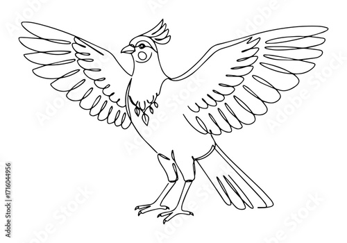 heraldic rooster wings spread ornamental vector lineart