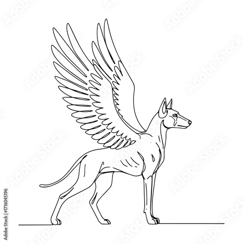 simargl the winged dog from slavic mythology continuous one line drawing vector creature design