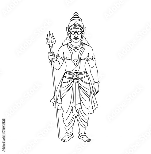 lord shiva the hindu god of destruction standing with his trident a continuous single line drawing vector illustration