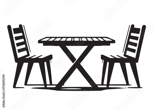 two chairs and table logo silhouette vector, table with chairs silhouette vector illustration, romantic dinner table silhouettes, table with umbrella and two chairs logo silhouettes vector 