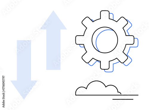 Gear with arrows representing optimization and cloud for modern tech. Ideal for innovation, process, efficiency, technology, progress, cloud computing, smart systems. Minimal flat metaphor