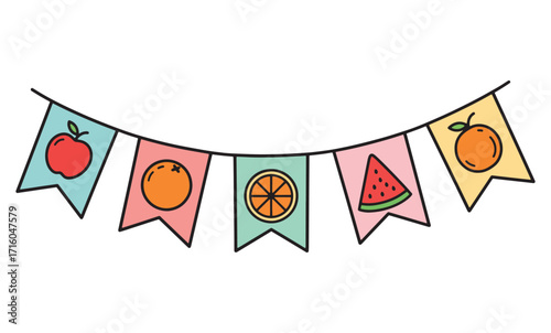 Vector illustration of colorful party bunting garland with hearts and stars, perfect for celebrations and decorations