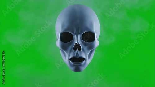 Eerie alien face emerges from mysterious green mist, evoking wonder and unknown