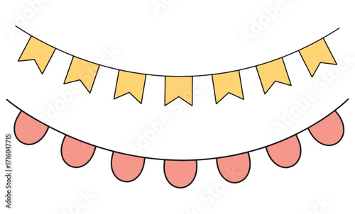 Vector illustration of colorful party bunting garland with hearts and stars, perfect for celebrations and decorations