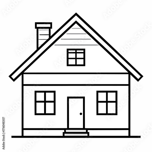 Simple Line Art House Illustration A Clean, Geometric Vector Icon in Black and White