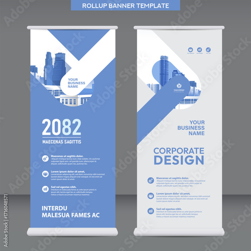 Corporate Rollup Banner Template – Modern Geometric Business Design in Blue and White