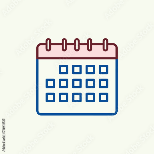 Clean and modern graphic illustration of a calendar icon, perfectly symbolizing important dates, efficient time management, and essential event planning for both professional and personal scheduling