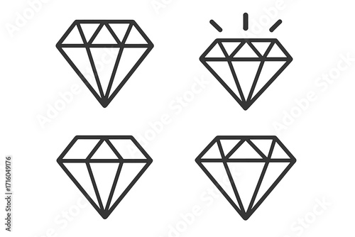 Diamond line icon set collection. Vector symbols for luxury, wealth, and riches. Gem, jewel, and brilliant concepts. Sparkling treasure graphic element for design. Editable stroke.