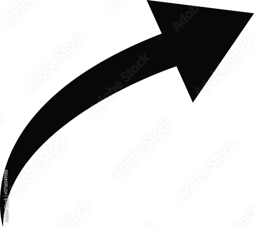 A simple black arrow curving upwards and pointing towards the upper right corner of a white background