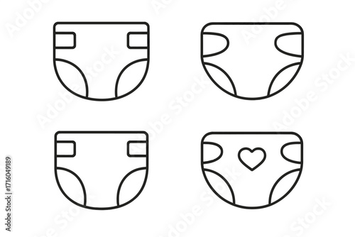 Diaper line icon set. Baby care and newborn hygiene concept. Vector outline pictogram for UI, web design, apps. Minimalist infant symbol. Toddler product graphic element.