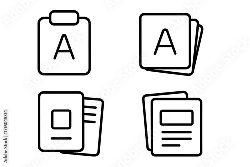 Flash card and memory game icon set. Vector line icons for education, study notes, alphabet learning, and school. Editable stroke symbols for UI, web, and apps.