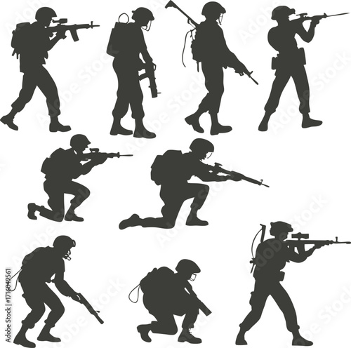 Military Vector Silhouette. Soldiers Silhouettes Vector