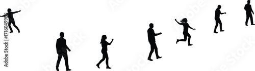 Silhouette walking running figures, human motion poses, athletic exercise illustration, dynamic movement design, fitness activity concept, sports training graphic