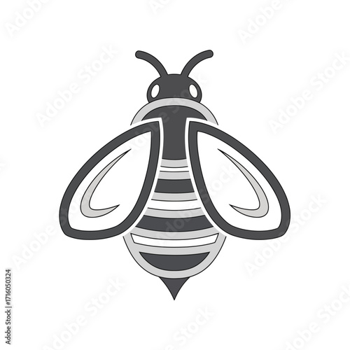 Vector illustration of a stylized black and gray graphic illustration of a bee, vector illustration of