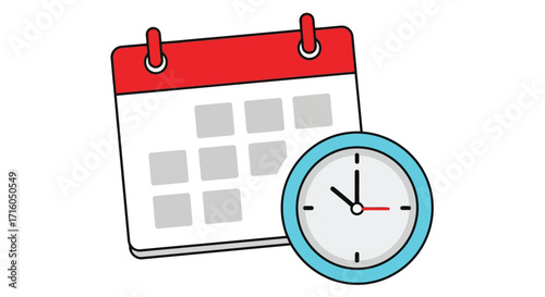 Vector illustration of calendar and clock icon representing time and scheduling, vector illustration of
