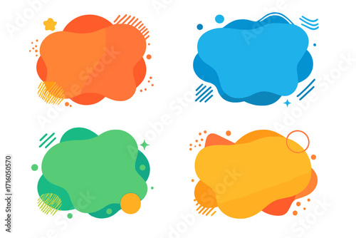Set of abstract liquid shapes. Modern colorful graphic banners. Dynamic fluid gradient blobs. Vector design elements for text frame, logo or background. Isolated amoeba forms.