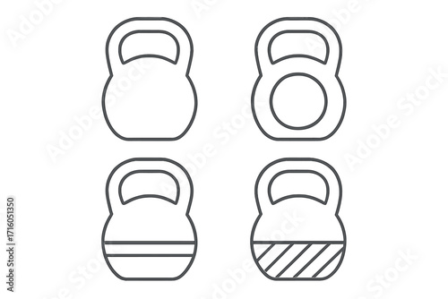 Kettlebell weight line icon set. Simple dumbbell outline vector symbols for fitness, gym, workout. Editable stroke sport equipment graphic elements for web, ui, ux design.