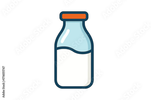 Glass milk bottle with fresh milk. Dairy product for breakfast. Nutrition and calcium concept. Healthy drink vector illustration. Simple food icon isolated on white.