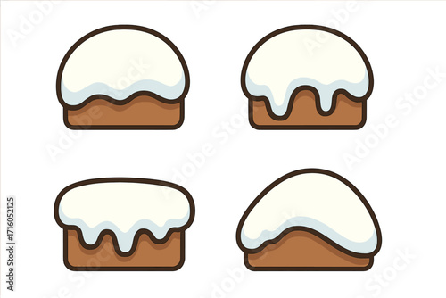 Vector snow cap icon set for winter and Christmas design. Cartoon illustration of snowy rooftops or ground elements. Flat style symbols isolated for holiday decoration.