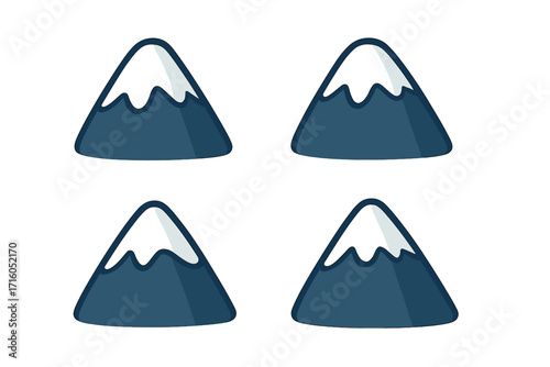 Mountain with snow cap symbol set. Flat style vector cartoon illustration. Simple peak icon for nature, landscape, travel, adventure, or hiking logo design element concept.