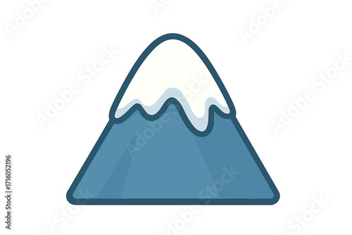 Mountain peak with snow cap vector icon. Simple flat cartoon illustration of a blue mountain. Nature landscape symbol for winter, travel, and alpine climbing concepts.