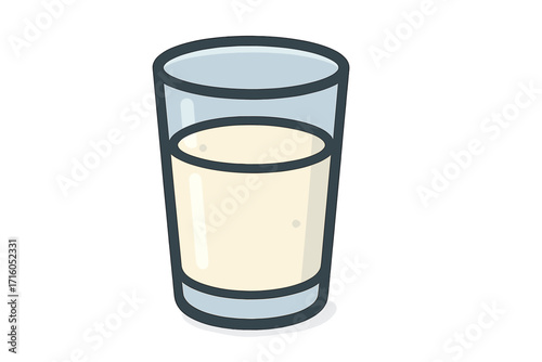 Glass of milk icon. Flat style vector cartoon illustration. Healthy dairy drink for breakfast. Fresh beverage concept. Nutrition, calcium, protein symbol. Isolated object.