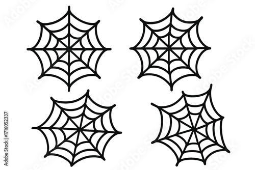 Spiderweb icon set. Cobweb symbol for halloween. Vector cartoon illustration collection. Spooky, creepy, horror, scary, gothic flat line art design element on isolated background.