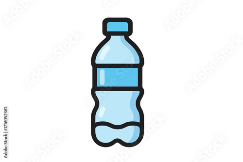 Plastic water bottle icon. Flat style vector cartoon illustration. Concept for hydration, drink, beverage, and mineral water. Symbol of recycling, ecology, and environment.