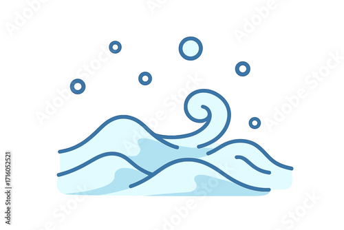 Snow avalanche icon. Vector cartoon illustration of a rolling snow slide. Winter blizzard, snowstorm, cold weather symbol. Abstract nature disaster flat design element.
