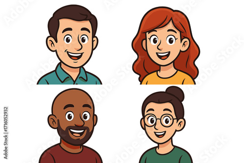 Customer segmentation with diverse people faces. Vector cartoon avatar collection. Male and female user profiles for business. Team character illustration set. Happy portraits.