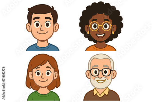 Customers segmentation vector cartoon illustration. Set of diverse people avatars for user personas. Target audience marketing concept. Man, woman, senior, multicultural faces.