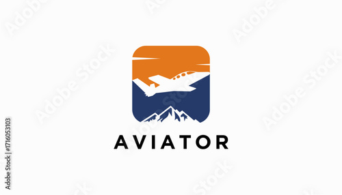flight aviation with mountain logo design. aviator vector air plane wing logo design template