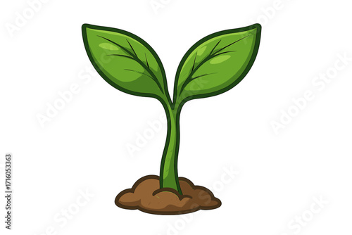 Green sprout growing from soil vector cartoon illustration. Seedling plant concept for new life, business growth, ecology, and environment. Fresh plant shoot icon for agriculture.